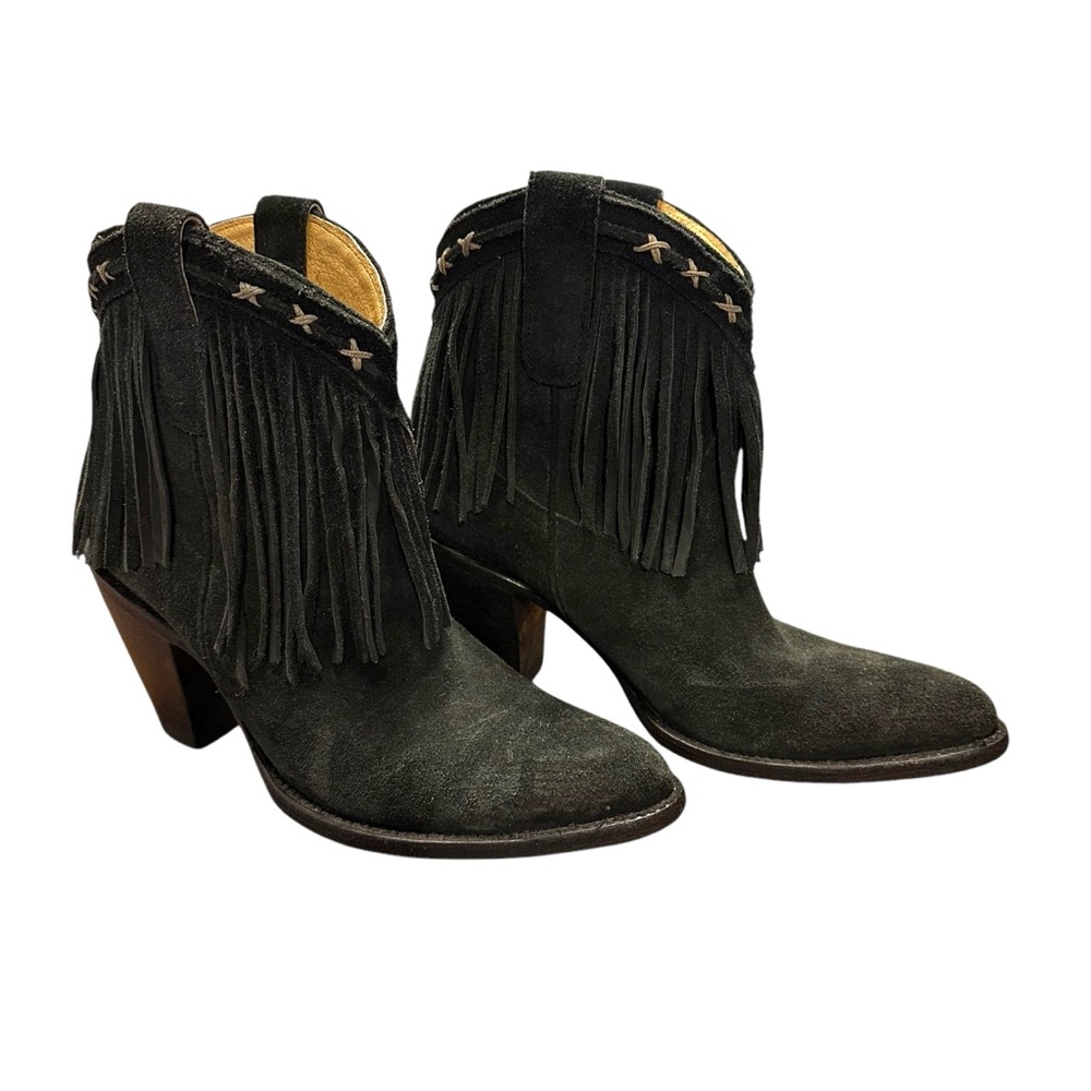Idyllwind Black Fringe Ankle Booties Size 8 Country Western Suede Leather Boho
